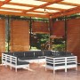 Garden furniture 11 pieces and white cushions solid pine wood by , Garden sets - Ref: Foro24-3097260, Price: 970,87 €, Discou...