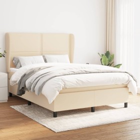 Cama box spring con colchón tela color crema 140x190 cm de , Camas y somieres - Ref: Foro24-3127882, Precio: 530,99 €, Descue...