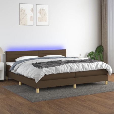 Box spring bed with LED mattress dark brown fabric 200x200 cm by , Beds and slatted bases - Ref: Foro24-3133824, Price: 526,9...