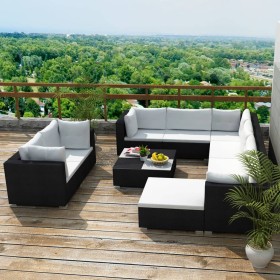 Set muebles de jardín 10 piezas y cojines ratán sintético negro de vidaXL, Conjuntos de jardín - Ref: Foro24-41876, Precio: 1...