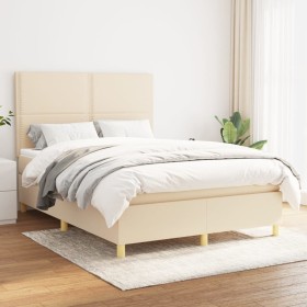 Cama box spring con colchón tela color crema 140x190 cm de , Camas y somieres - Ref: Foro24-3142254, Precio: 518,99 €, Descue...