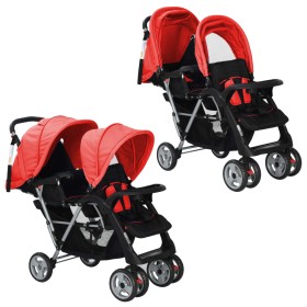 Carrito para 2 niños tandem de acero rojo y negro de vidaXL, Cochecitos de bebé - Ref: Foro24-10111, Precio: 208,20 €, Descue...