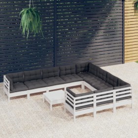 Garden furniture 11 pieces and white pine wood cushions by , Garden sets - Ref: Foro24-3097002, Price: 960,14 €, Discount: %