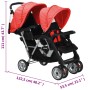 Carrito para 2 niños tandem de acero rojo y negro de vidaXL, Cochecitos de bebé - Ref: Foro24-10111, Precio: 208,20 €, Descue...