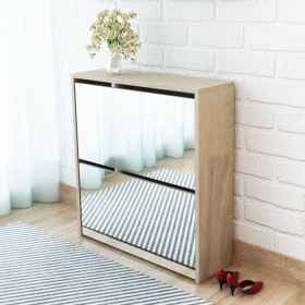 Shoe cabinet 2 mirror compartments oak color 63x17x67cm by vidaXL, Shoe racks and shoe organizers - Ref: Foro24-243045, Price...