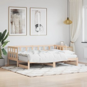 Trundle sofa bed solid pine wood 90x190 cm by , Beds and slatted bases - Ref: Foro24-836210, Price: 154,41 €, Discount: %