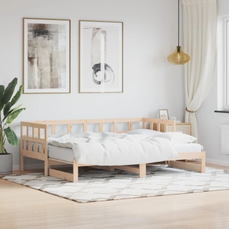 Trundle sofa bed solid pine wood 90x190 cm by , Beds and slatted bases - Ref: Foro24-836210, Price: 154,99 €, Discount: %