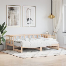 Trundle sofa bed solid pine wood 90x200 cm by , Beds and slatted bases - Ref: Foro24-836204, Price: 159,24 €, Discount: %