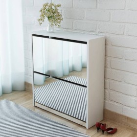 Shoe cabinet 2 levels and white mirror 63x17x67 cm by vidaXL, Shoe racks and shoe organizers - Ref: Foro24-243046, Price: 66,...