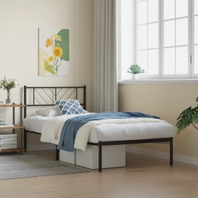 Bed frame with black metal headboard 107x203 cm by , Beds and slatted bases - Ref: Foro24-372175, Price: 62,97 €, Discount: %