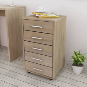 Office chest of drawers with wheels 5 oak-colored drawers by vidaXL, Lockers and storage cabinets - Ref: Foro24-243063, Price...