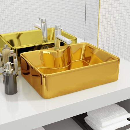 Lavabo con orificio para grifo 48x37x13,5 cm cerámica dorado de , Lavabos - Ref: Foro24-143486, Precio: 104,14 €, Descuento: %