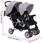 Carrito para 2 niños tandem de acero gris y negro de vidaXL, Cochecitos de bebé - Ref: Foro24-10113, Precio: 192,16 €, Descue...