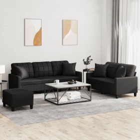 3-teilige Sofagarnitur aus schwarzem Kunstleder mit Kissen von , Sofas - Ref: Foro24-3201393, Preis: 611,06 €, Rabatt: %