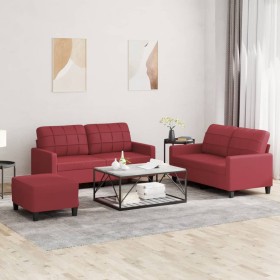 Red synthetic leather 3-piece sofa set with cushions by , Sofas - Ref: Foro24-3201366, Price: 511,16 €, Discount: %