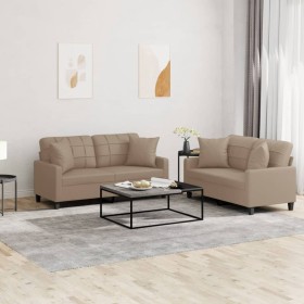 Cappuccino synthetic leather 2-piece sofa set with cushions by , Sofas - Ref: Foro24-3201372, Price: 530,31 €, Discount: %