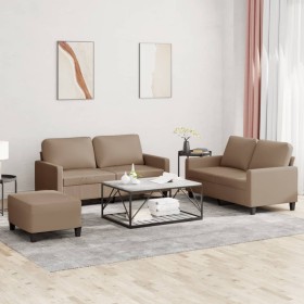 Cappuccino synthetic leather 3-piece sofa set with cushions by , Sofas - Ref: Foro24-3201417, Price: 494,99 €, Discount: %