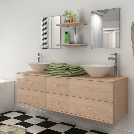 Beiges 7-teiliges Badezimmer- und Waschbeckenmöbelset von vidaXL, Badezimmermöbel - Ref: Foro24-272232, Preis: 417,99 €, Raba...