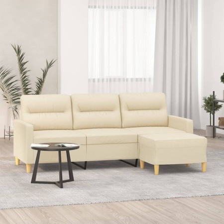 Sofá de 3 plazas con taburete de tela crema 180 cm de , Sofás - Ref: Foro24-3201075, Precio: 354,03 €, Descuento: %