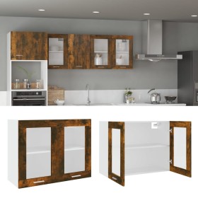 Smoked oak wood hanging display cabinet 80x31x60 cm by , Kitchen cabinets - Ref: Foro24-815594, Price: 53,41 €, Discount: %