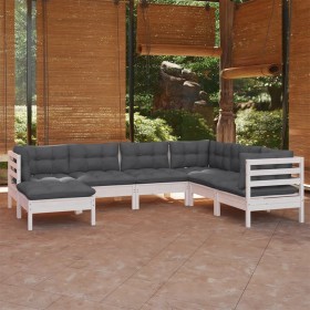 Muebles de jardín 8 pzas con cojines blanco madera de pino de , Conjuntos de jardín - Ref: Foro24-3096563, Precio: 591,99 €, ...