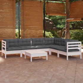 Garden furniture 8 pieces with white pine wood cushions by , Garden sets - Ref: Foro24-3096690, Price: 584,14 €, Discount: %