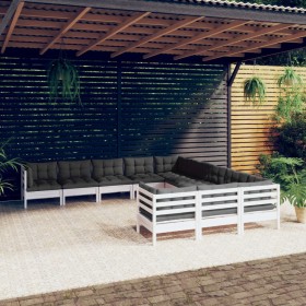 Garden furniture 11 pieces and white pine wood cushions by , Garden sets - Ref: Foro24-3097020, Price: 971,58 €, Discount: %