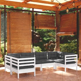 Gartenmöbel 6-teilig mit Kissen aus weißem Kiefernholz von , Gartensets - Ref: Foro24-3097296, Preis: 535,59 €, Rabatt: %