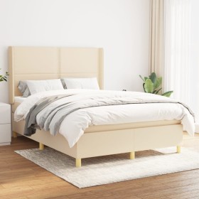 Cama box spring con colchón tela color crema 140x190 cm de , Camas y somieres - Ref: Foro24-3131910, Precio: 526,99 €, Descue...