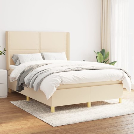 Cama box spring con colchón tela color crema 140x190 cm de , Camas y somieres - Ref: Foro24-3131910, Precio: 525,45 €, Descue...