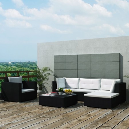 Set muebles de jardín 6 piezas y cojines ratán sintético negro de vidaXL, Conjuntos de jardín - Ref: Foro24-41874, Precio: 58...