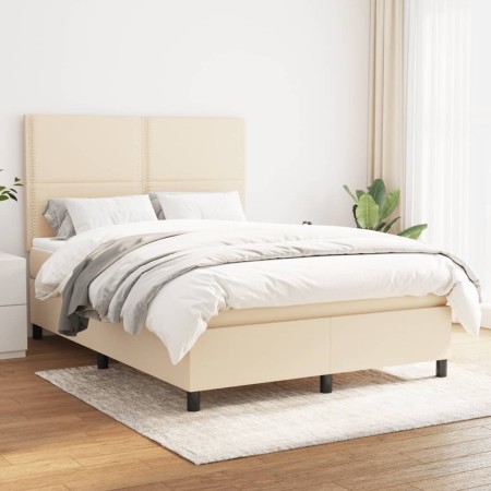 Cama box spring con colchón tela color crema 140x190 cm de , Camas y somieres - Ref: Foro24-3141694, Precio: 506,43 €, Descue...