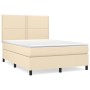 Cama box spring con colchón tela color crema 140x190 cm de , Camas y somieres - Ref: Foro24-3141694, Precio: 515,34 €, Descue...