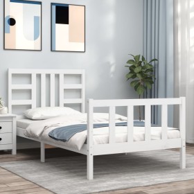 White solid wood bed frame with headboard 90x190 cm by , Beds and slatted bases - Ref: Foro24-3191937, Price: 100,04 €, Disco...