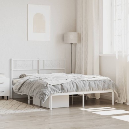 Estructura de cama con cabecero metal blanca 160x200 cm de , Camas y somieres - Ref: Foro24-355319, Precio: 101,99 €, Descuen...