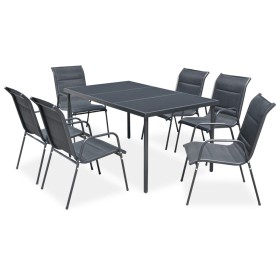 7-Piece Black Steel Garden Dining Set by , Garden sets - Ref: Foro24-43309, Price: 422,99 €, Discount: %