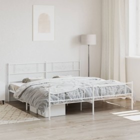 Metal bed frame with headboard and white footboard 180x200 cm by , Beds and slatted bases - Ref: Foro24-355338, Price: 118,99...