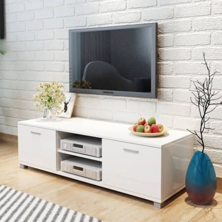 Mueble de TV blanco brillo 140x40,5x35 cm de vidaXL, Muebles TV - Ref: Foro24-243043, Precio: 117,73 €, Descuento: %