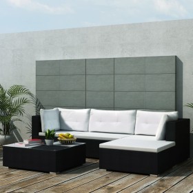 Set muebles de jardín 5 piezas y cojines ratán sintético negro