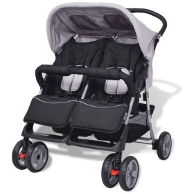 Grau-schwarzer Zwillingskinderwagen aus Stahl von vidaXL, Kinderwagen - Ref: Foro24-10110, Preis: 178,99 €, Rabatt: %