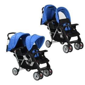 Blue and black steel tandem stroller for 2 children by vidaXL, Baby strollers - Ref: Foro24-10112, Price: 188,09 €, Discount: %