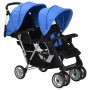 Blau-schwarzer Tandem-Kinderwagen aus Stahl für 2 Kinder von vidaXL, Kinderwagen - Ref: Foro24-10112, Preis: 204,01 €, Rabatt: %