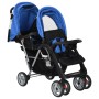 Blau-schwarzer Tandem-Kinderwagen aus Stahl für 2 Kinder von vidaXL, Kinderwagen - Ref: Foro24-10112, Preis: 204,01 €, Rabatt: %