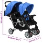 Blau-schwarzer Tandem-Kinderwagen aus Stahl für 2 Kinder von vidaXL, Kinderwagen - Ref: Foro24-10112, Preis: 204,01 €, Rabatt: %