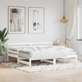 Trundle sofa bed solid white pine wood 90x200 cm by , Beds and slatted bases - Ref: Foro24-836148, Price: 151,14 €, Discount: %