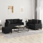 3-teilige Sofagarnitur aus schwarzem Kunstleder mit Kissen von , Sofas - Ref: Foro24-3201373, Preis: 555,78 €, Rabatt: %