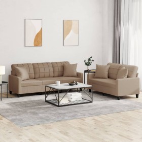 Cappuccino synthetic leather 2-piece sofa set with cushions by , Sofas - Ref: Foro24-3201392, Price: 543,54 €, Discount: %