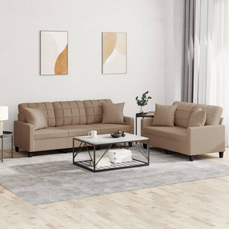 Cappuccino synthetic leather 2-piece sofa set with cushions by , Sofas - Ref: Foro24-3201392, Price: 543,54 €, Discount: %