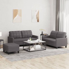 Gray synthetic leather 3-piece sofa set with cushions by , Sofas - Ref: Foro24-3201365, Price: 455,20 €, Discount: %