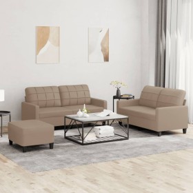 Cappuccino synthetic leather 3-piece sofa set with cushions by , Sofas - Ref: Foro24-3201367, Price: 486,99 €, Discount: %